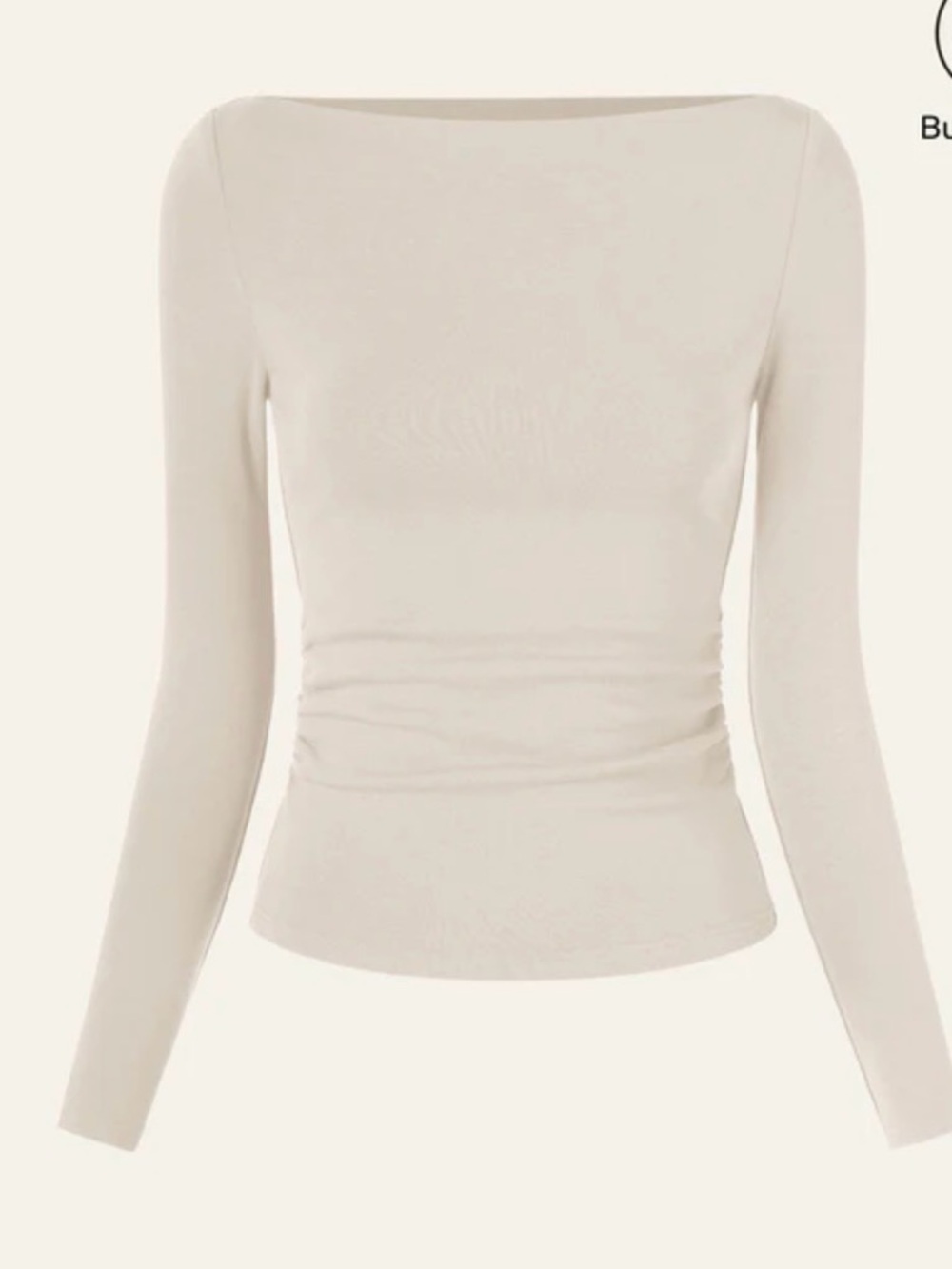 OGL Women’s Fitted Long Sleeve Boatneck Top Morning Mist Size Medium Cream - Picture 6 of 7
